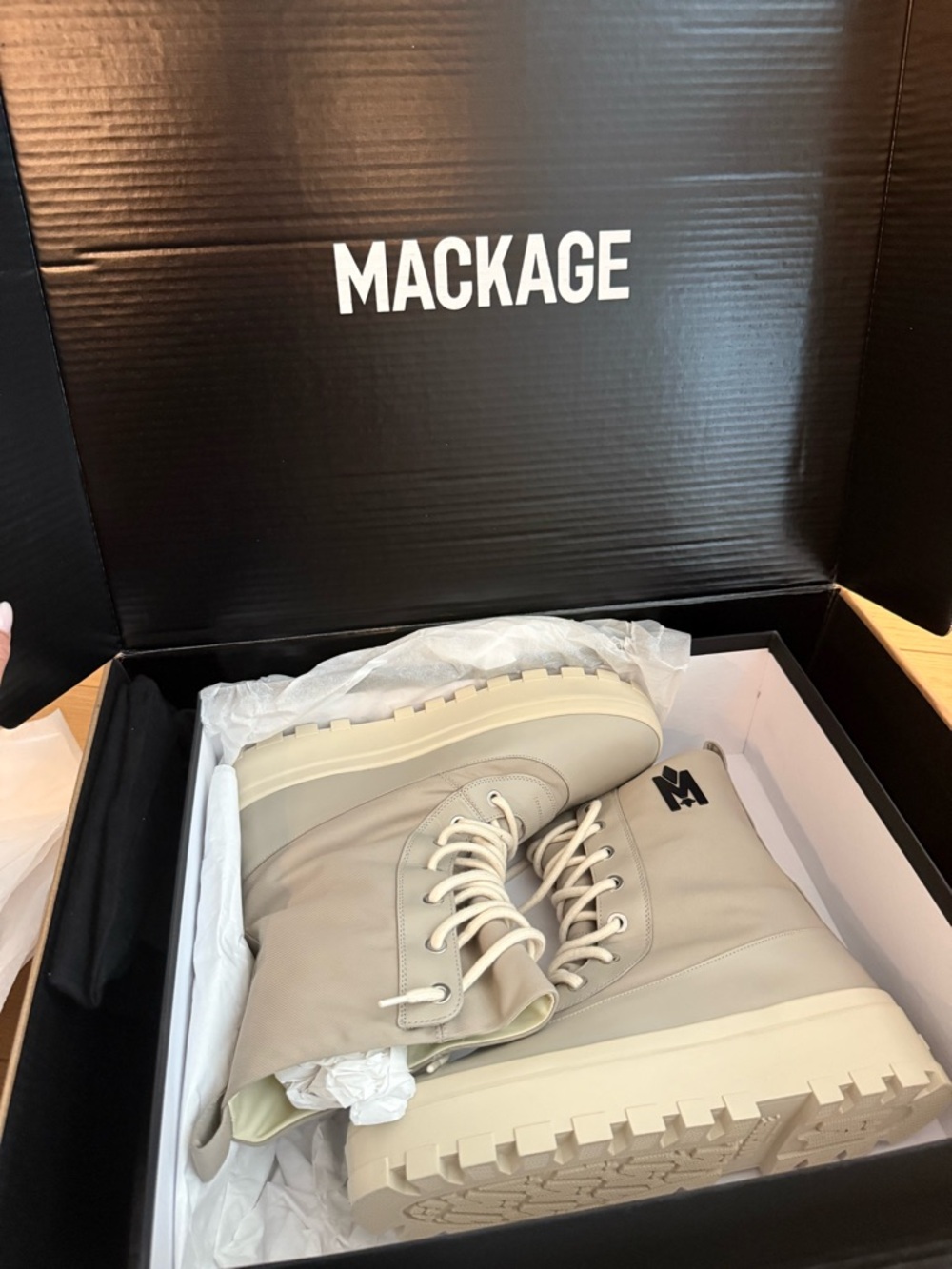 Mackage Men's Beige Lace-Up Combat Boots